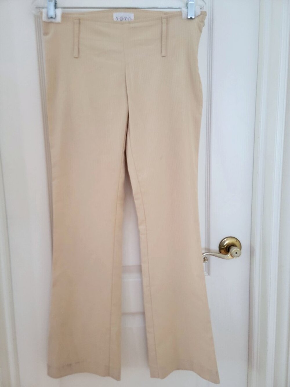 XOXO LOW RISE PIN STRIPE BEIGE / TAUPE STRETCH PANT